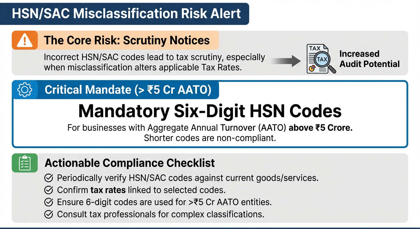 HSN SAC code misclassification GST scrutiny
