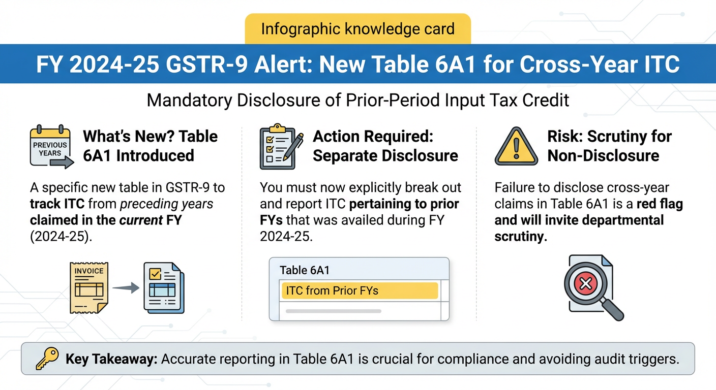 Cross year ITC claims GSTR-9 Table 6A1 FY 2024-25