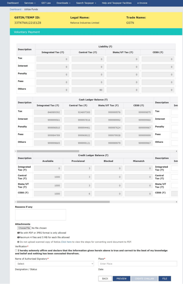 How can I make payment against the liability (tax, interest, penalty and others) based on self-ascertainment of tax and on ascertainment of tax by Tax Officer?
