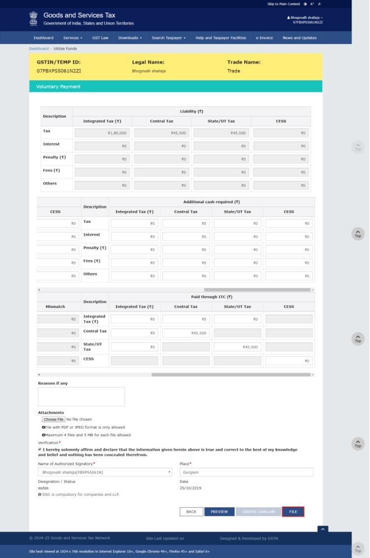 How can I make payment against the liability (tax, interest, penalty and others) based on self-ascertainment of tax and on ascertainment of tax by Tax Officer?