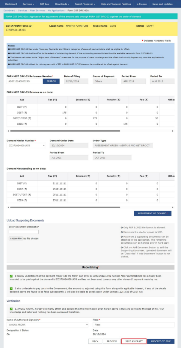 How can I make payment against the liability (tax, interest, penalty and others) based on self-ascertainment of tax and on ascertainment of tax by Tax Officer?