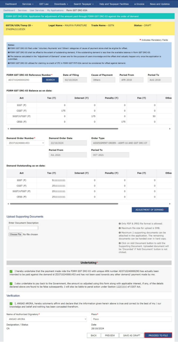 How can I make payment against the liability (tax, interest, penalty and others) based on self-ascertainment of tax and on ascertainment of tax by Tax Officer?