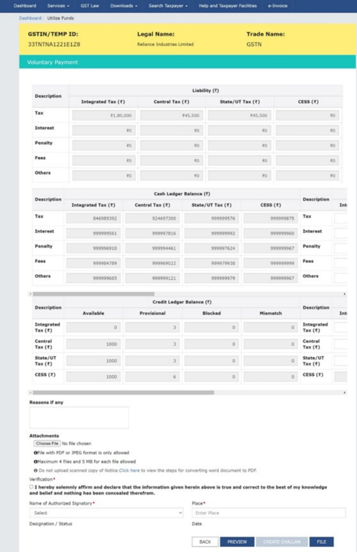 How can I make payment against the liability (tax, interest, penalty and others) based on self-ascertainment of tax and on ascertainment of tax by Tax Officer?