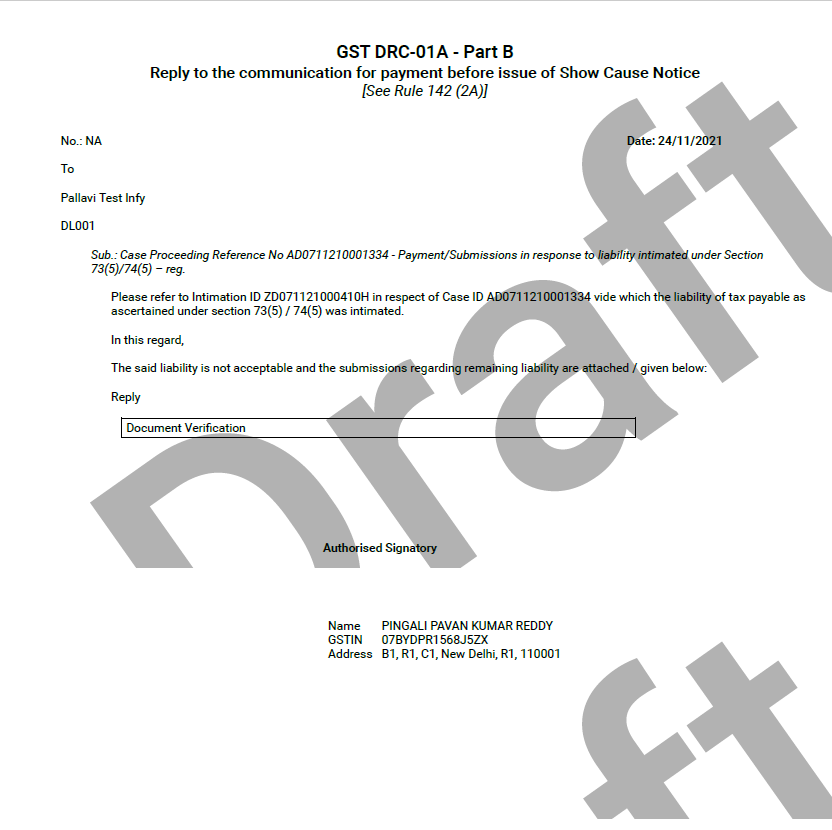 How can I file reply to intimation issued in Form GST DRC-01A and File reply in Form GST DRC-06 in response to proceedings initiated against me, by Tax Officer, u/s 73 and 74 related to determination of tax?
