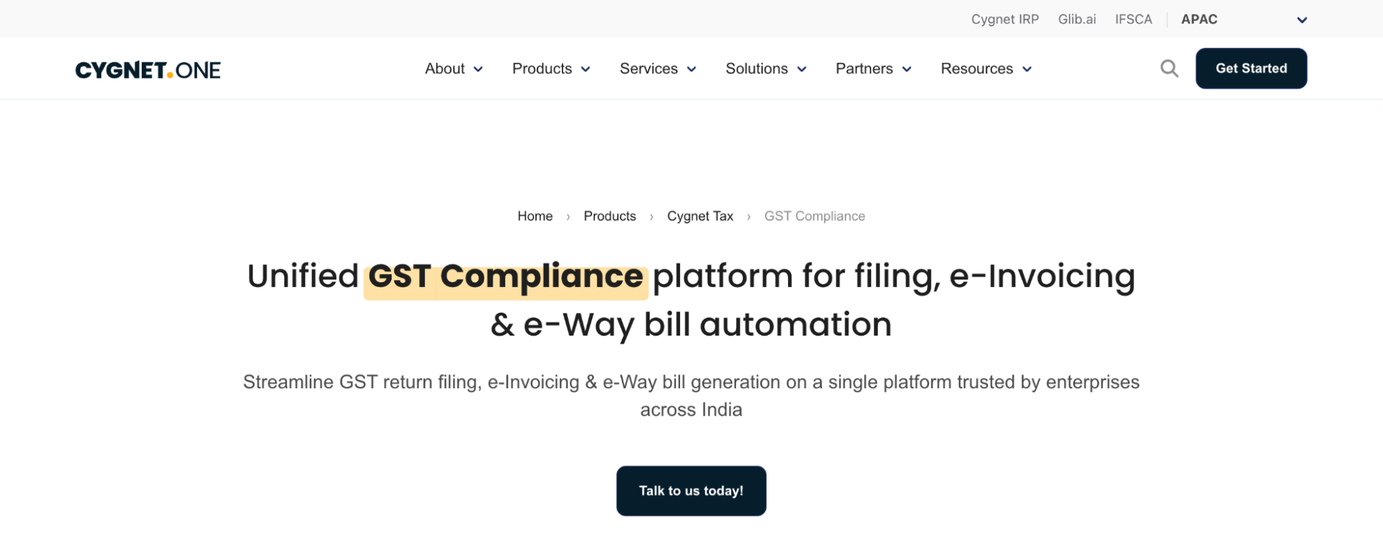 Cygnet enterprise GST software solution.