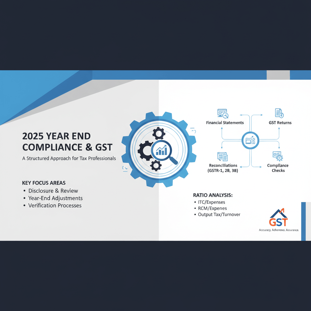 Year-end GST compliance illustration showing tax filing and financial documentation preparation