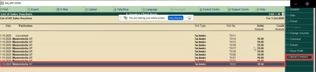 view e-Invoice report and cancel e-Invoices